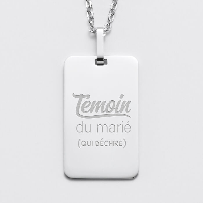 Pendentif personnalisé médaille gravée acier 20x32 mm - EVG - Témoin du marié