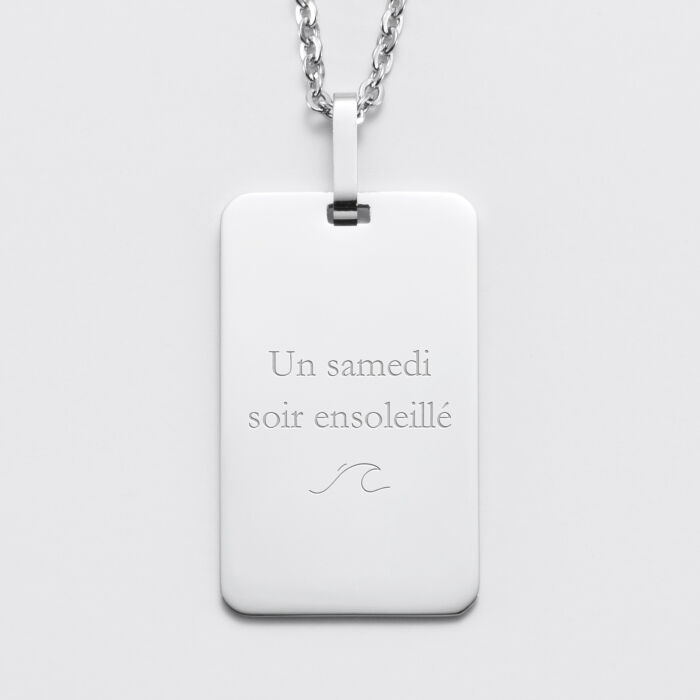 Pendentif personnalisé médaille gravée acier 20x32 mm - EVG - Texte et picto