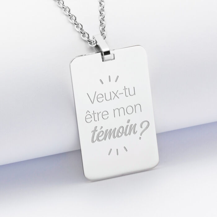 Pendentif personnalisé médaille gravée acier 20x32 mm - EVG - Veux tu être mon témoin ?