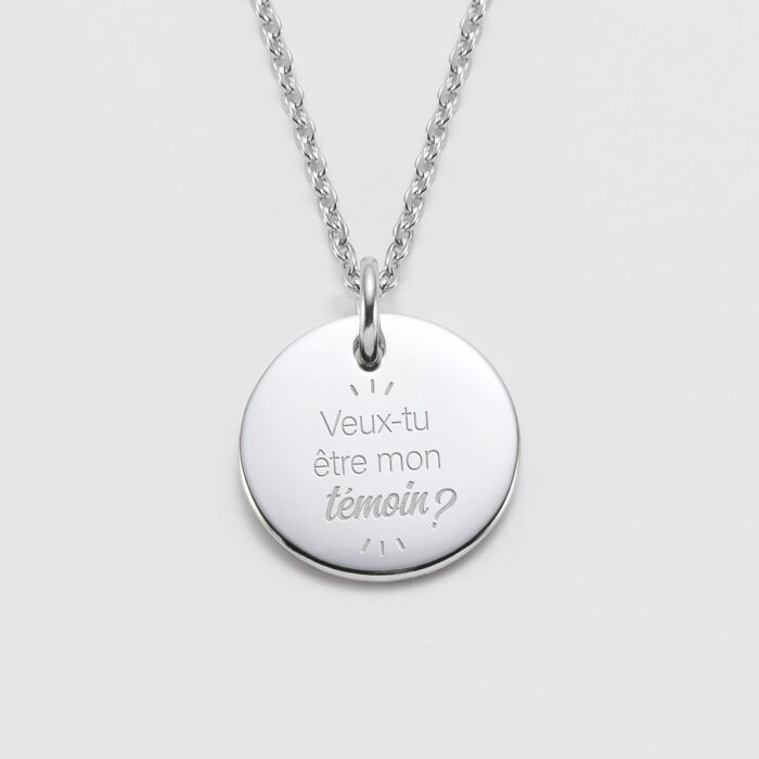 Pendentif personnalisé médaille gravée acier 20 mm - EVG - Veux tu être mon témoin ?
