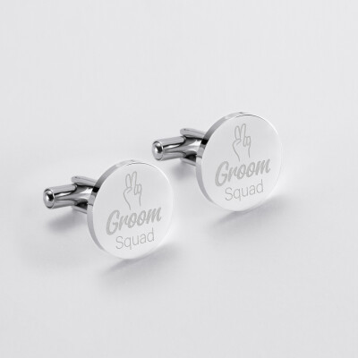 Boutons de manchette personnalisés gravé acier rond 16 mm - EVG - Groom squad