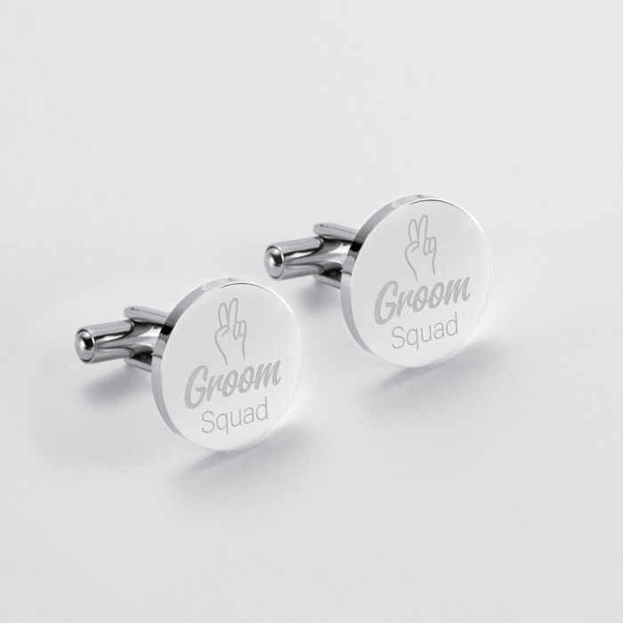 Boutons de manchette personnalisés gravé acier rond 16 mm - EVG - Groom squad