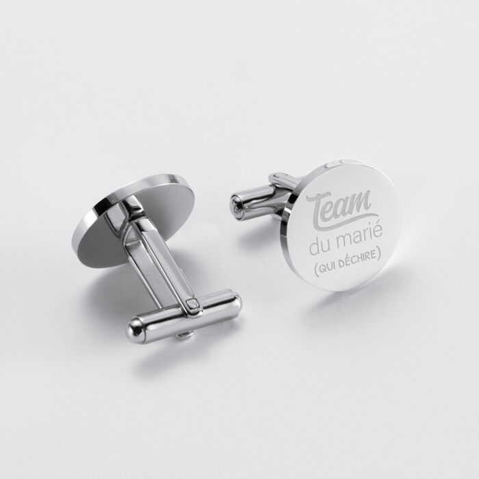Boutons de manchette personnalisés gravé acier rond 16 mm - EVG - Team du marié