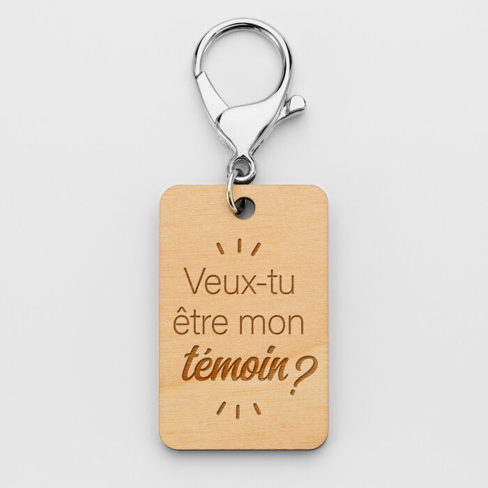 Porte clé personnalisé gravé bois médaille rectangle 55x35 mm - EVG - Veux tu être mon témoin