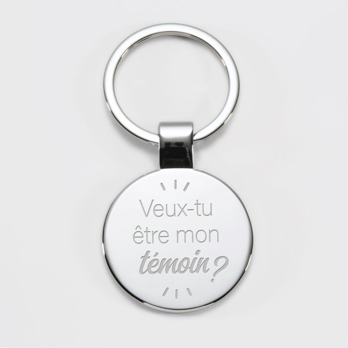 Porte-clés personnalisé gravé acier rond 37 mm - EVG - Veux tu être mon témoin