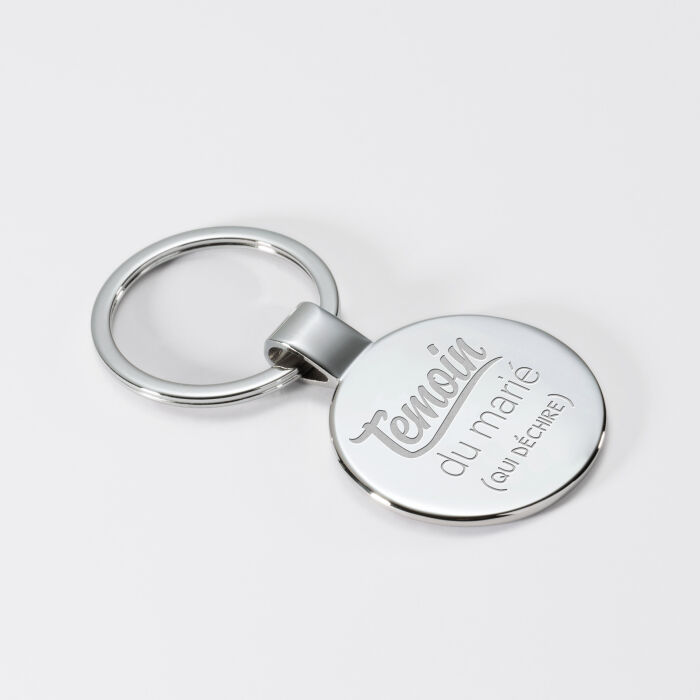 Porte-clés personnalisé gravé acier rond 37 mm - EVG - Témoin du marié