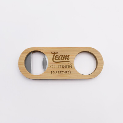 Décapsuleur personnalisé bois gravé 10x4 cm - EVG - Team du marié