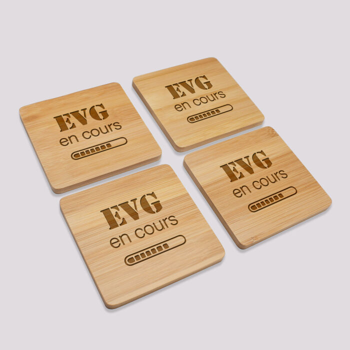 Lot de 4 sous-verres EVG personnalisés gravés bambou 10x10 cm - EVG en cours