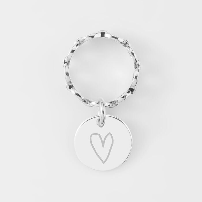 Bague chaine maille ronde argent personnalisée médaille gravée 15 mm - Mariée - Dessin