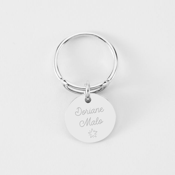 Bague ovale ouverte argent Mariée personnalisée médaille gravée 15 mm - Prénoms