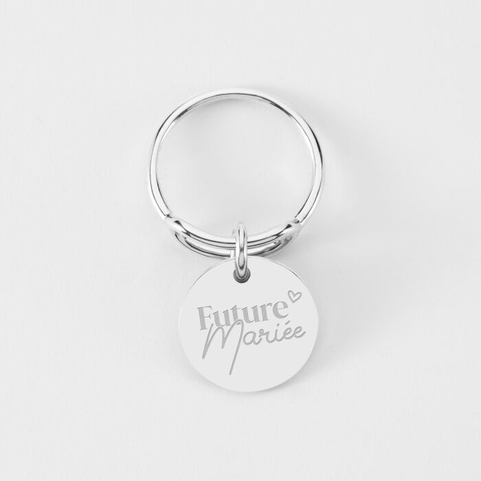 Bague ovale ouverte argent personnalisée médaille gravée 15 mm - Mariée - Future mariée