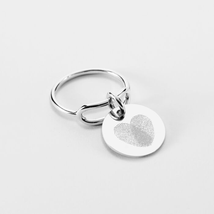 Bague ovale ouverte argent Mariée personnalisée médaille gravée 15 mm - Empreintes