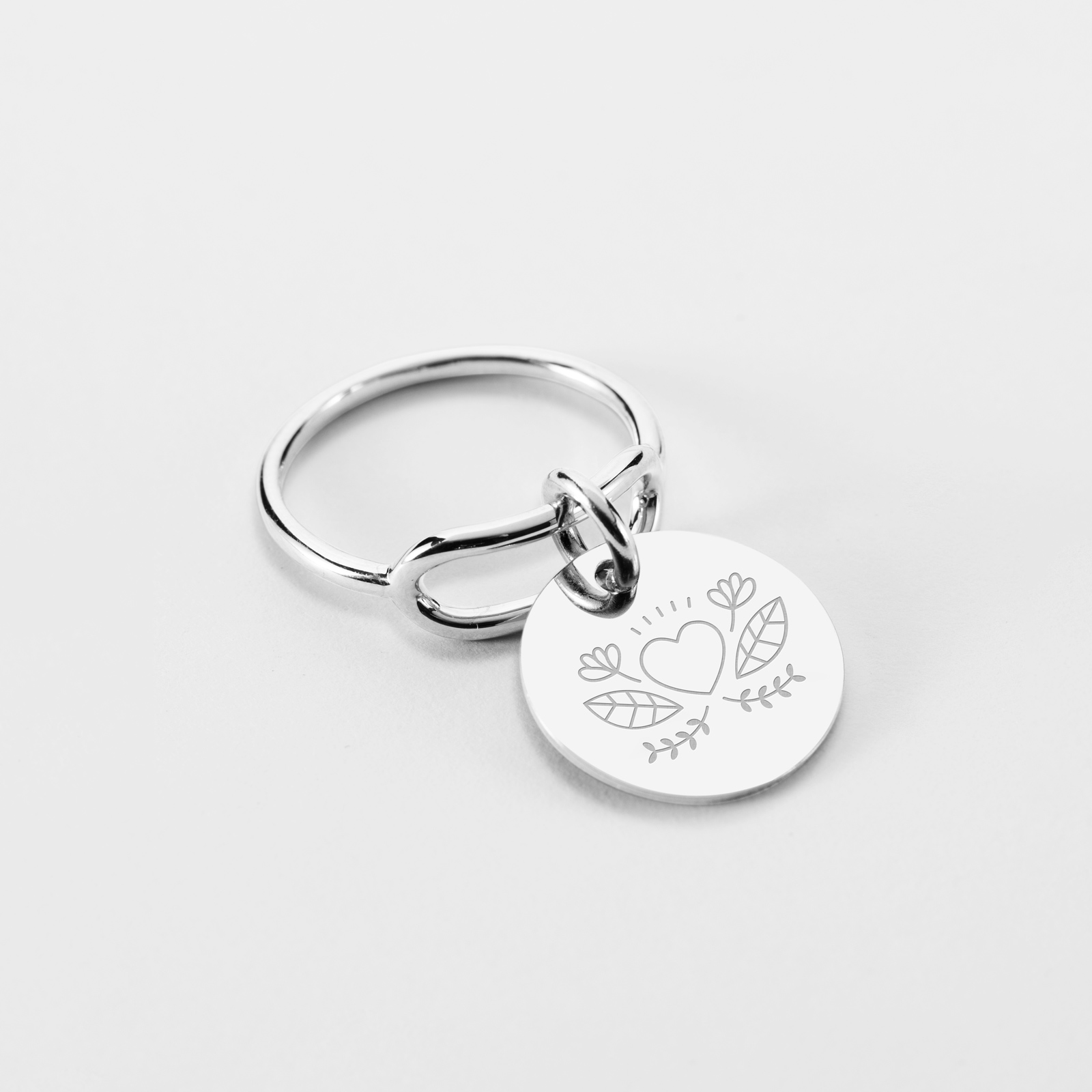 Bague personnalisée ovale ouvert Mariée médaille 15 mm gravée argent