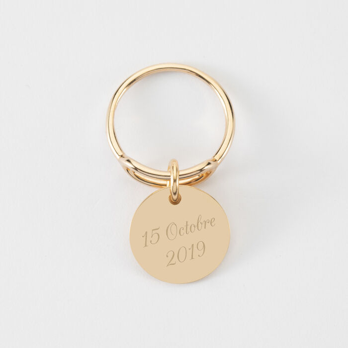 Bague ovale ouverte plaqué or Mariée personnalisée médaille gravée 15 mm - Date