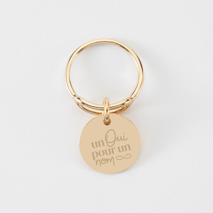 Bague ovale ouverte plaqué or Mariée personnalisée médaille gravée 15 mm - Un oui pour un nom infini