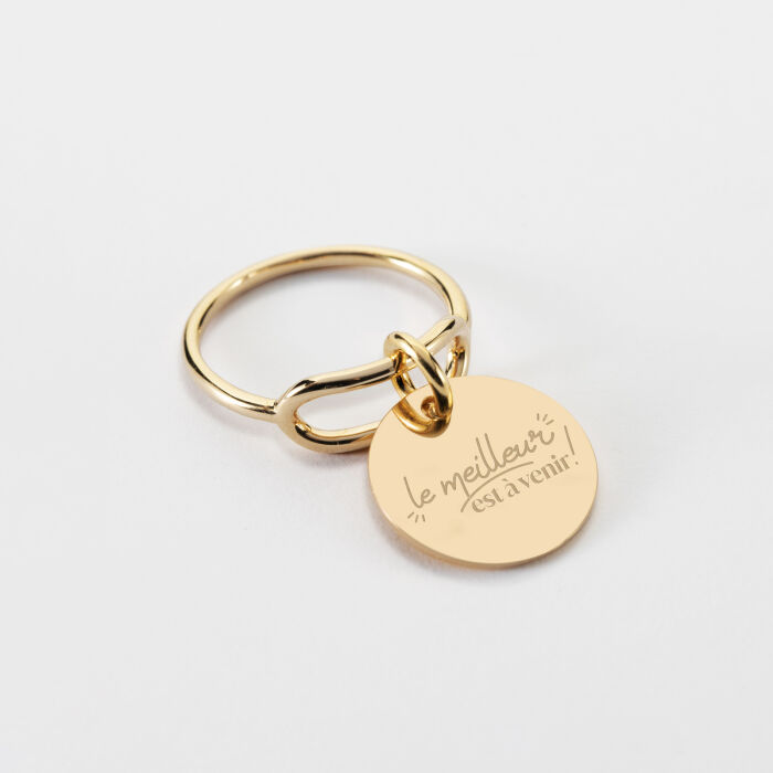 Bague ovale ouverte plaqué or Mariée personnalisée médaille gravée 15 mm - Le meilleur est à venir