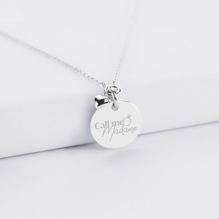 Collier mini cœur bombé personnalisé médaille gravée argent 15 mm - Mariée - Call me madame