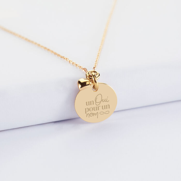 Collier mini cœur bombé personnalisé médaille gravée plaqué or 15 mm - Mariée - Un oui pour un nom infini
