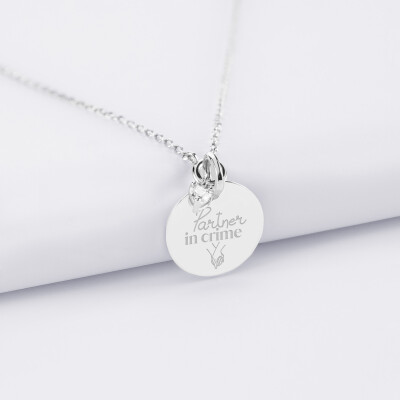 Collier mini cœur scintillant personnalisé médaille gravée argent 15 mm - Mariée - Partner un crime