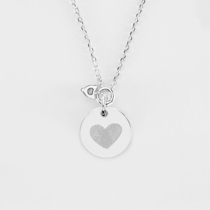 Collier mini cœur scintillant personnalisé médaille gravée argent 15 mm - Mariée - Empreintes