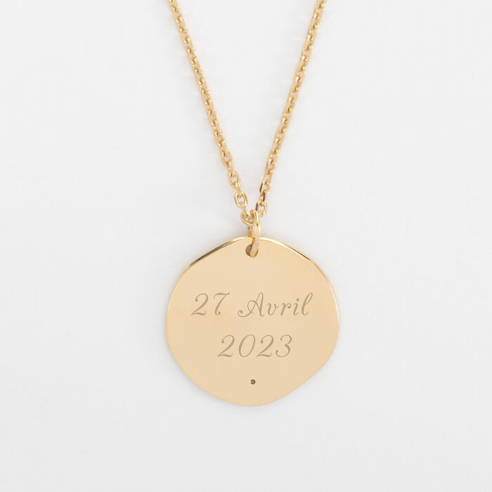 Pendentif personnalisé médaille scintillante gravée plaqué or 20 mm - Mariée - Date