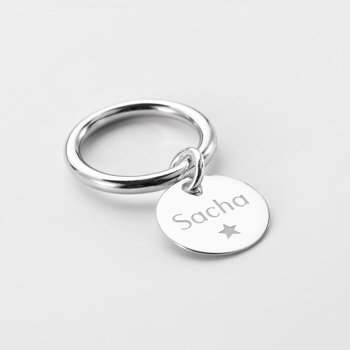 Bague jonc argent personnalisée médaille gravée 15 mm - prénom