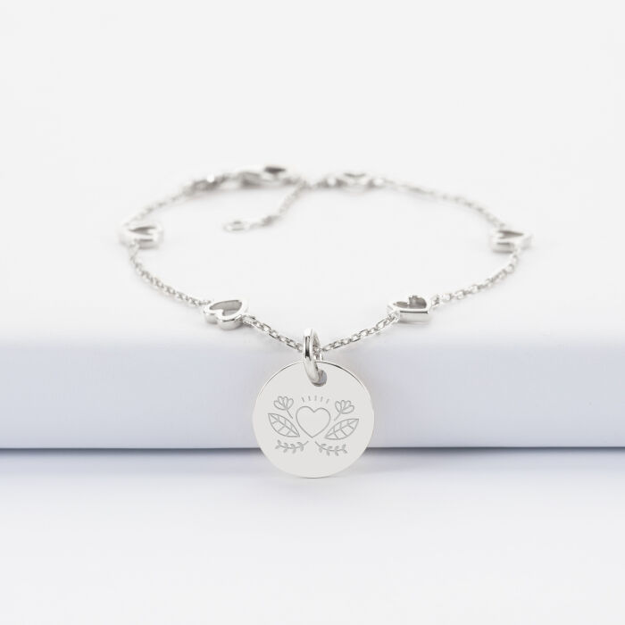 Bracelet chaîne cœurs ajourés personnalisé médaille gravée argent 15 mm - Mariée - Illustration cœur