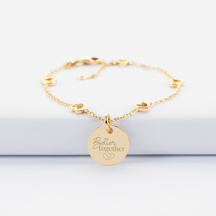 Bracelet chaîne cœurs ajourés personnalisé médaille gravée plaqué or 15 mm - Mariée - Better together