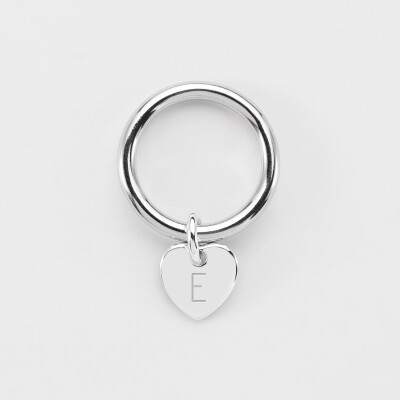 Bague jonc argent personnalisée médaille gravée initiale coeur 10 mm - 1