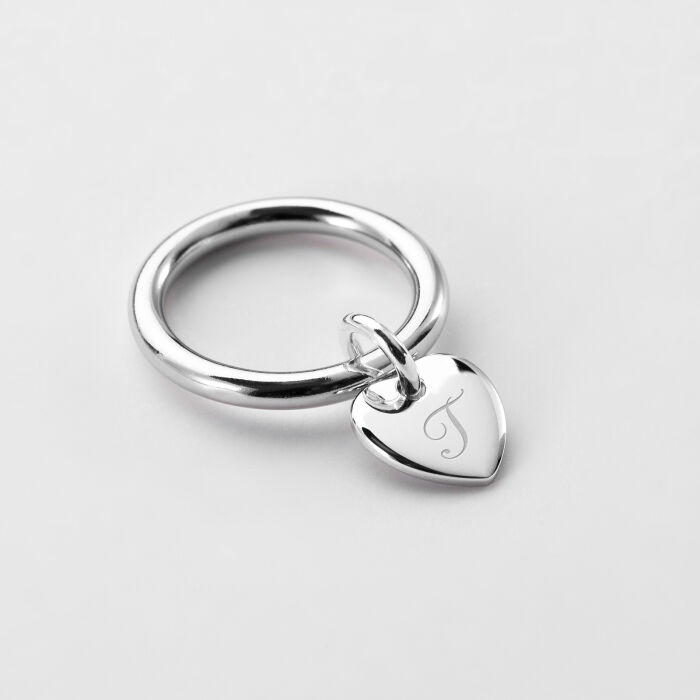 Bague jonc argent personnalisée médaille gravée initiale coeur 10 mm - 2