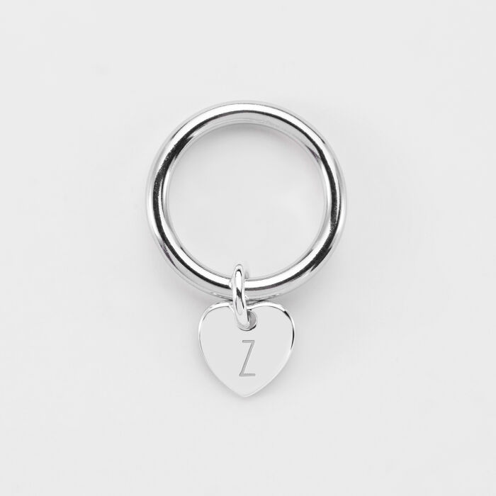 Bague jonc argent personnalisée médaille gravée initiale coeur 10 mm - 3