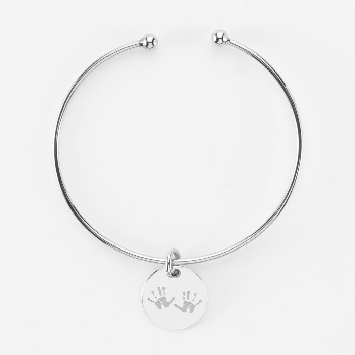 Bracelet Mariée personnalisé jonc ouvert argent médaille gravée 15 mm - Empreintes