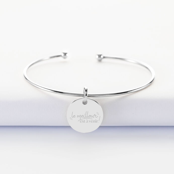 Bracelet Mariée personnalisé jonc ouvert argent médaille gravée 15 mm - Le meilleur reste à venir