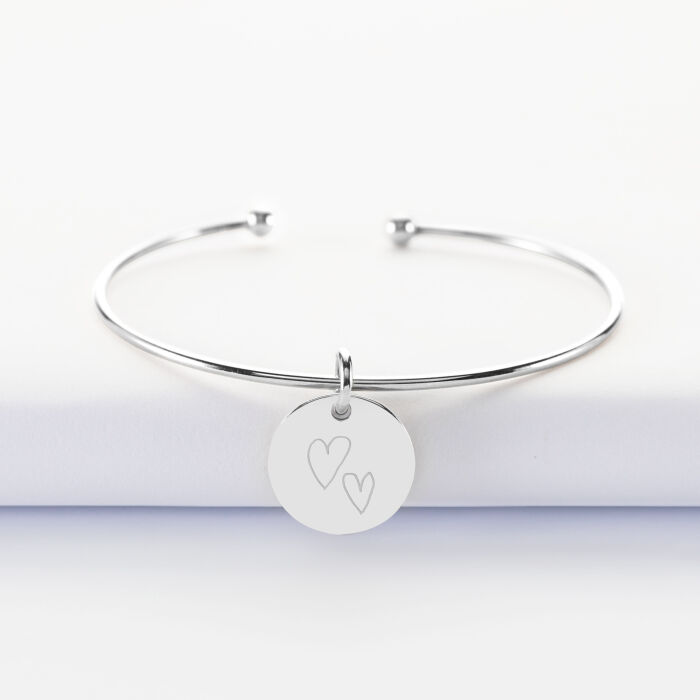 Bracelet Mariée personnalisé jonc ouvert argent médaille gravée 15 mm - Dessin