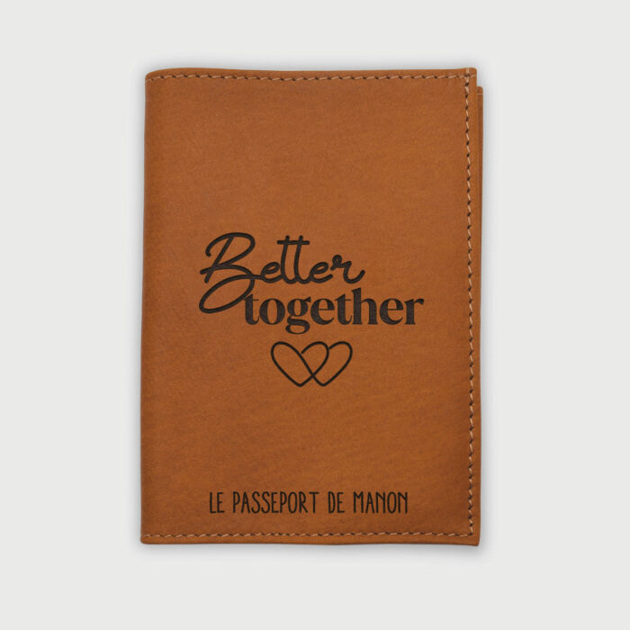 Protège passeport personnalisé cuir couleur Caramel - Mariée - Better together