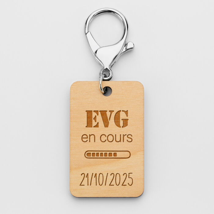Porte clé EVG personnalisé gravé bois médaille rectangle 55x35 mm - EVG en cours