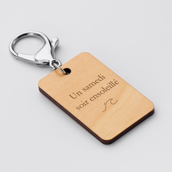 Porte clé EVG personnalisé gravé bois médaille rectangle 55x35 mm - Texte