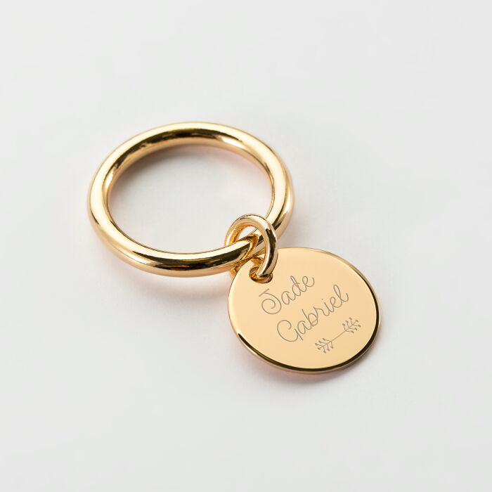 Bague jonc plaqué or personnalisée médaille gravée 15 mm - prénoms