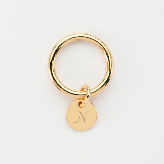 Gold plated ring and personalised engraved initial medallion 10mm - 1