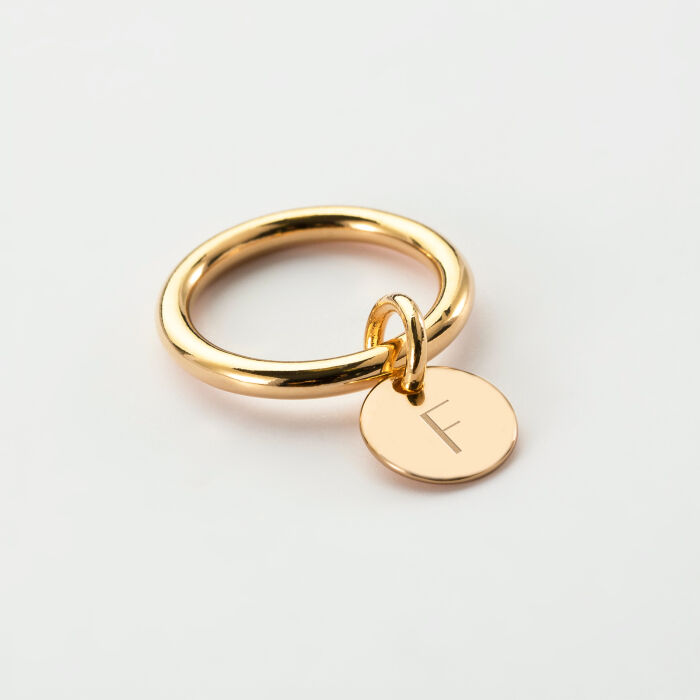 Bague jonc plaqué or personnalisée médaille gravée initiale 10 mm - 4