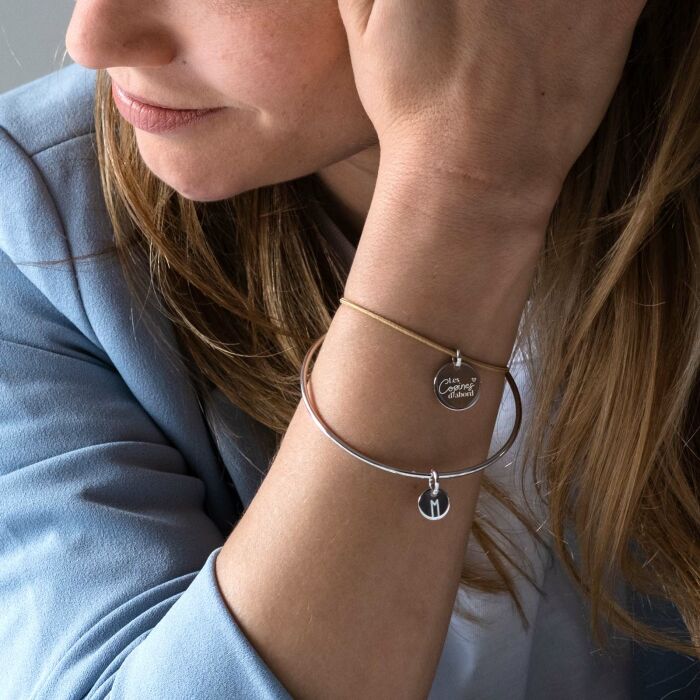 Bracelet EVJF personnalisé médaille gravée argent dormeuse 15mm - Les copines d'abord
