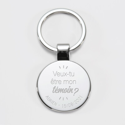 Porte-clés personnalisé gravé acier rond 37 mm - Témoin homme - Veux tu être mon témoin