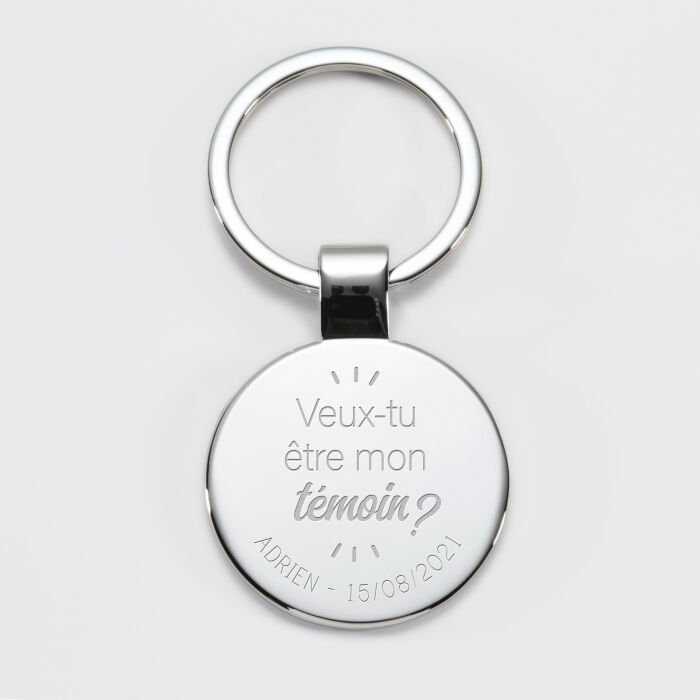 Porte-clés personnalisé gravé acier rond 37 mm - Témoin homme - Veux tu être mon témoin