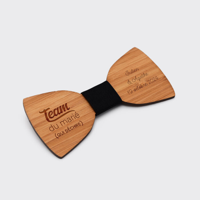 Nœud papillon personnalisé gravé bois classique - Témoin homme - Team du marié