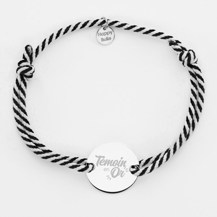 Bracelet personnalisé cordon marin tressé médaille gravée argent 2 trous 20 mm - Témoin homme - Témoin en or