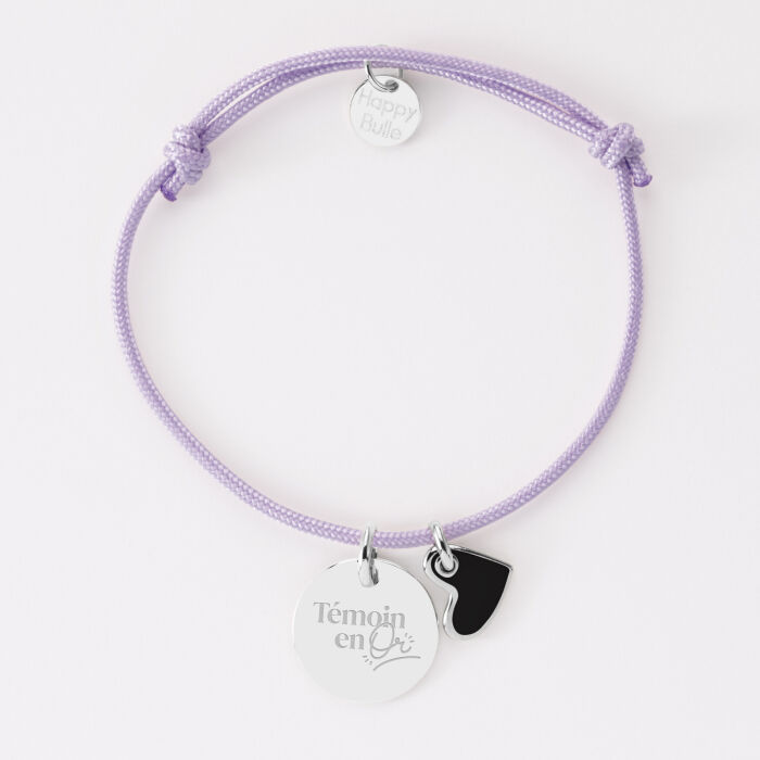 Bracelet personnalisé médaille gravée argent 15 mm et breloque cœur email 10 mm - Témoin de la mariée - Témoin en or