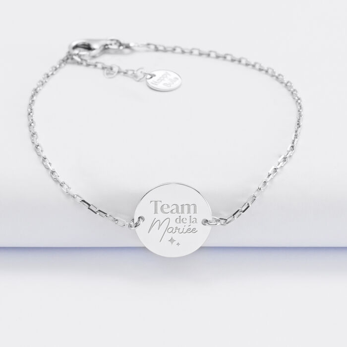 Bracelet Témoin chaine personnalisé médaille gravée plaqué or 2 trous 15 mm - Team de la mariée
