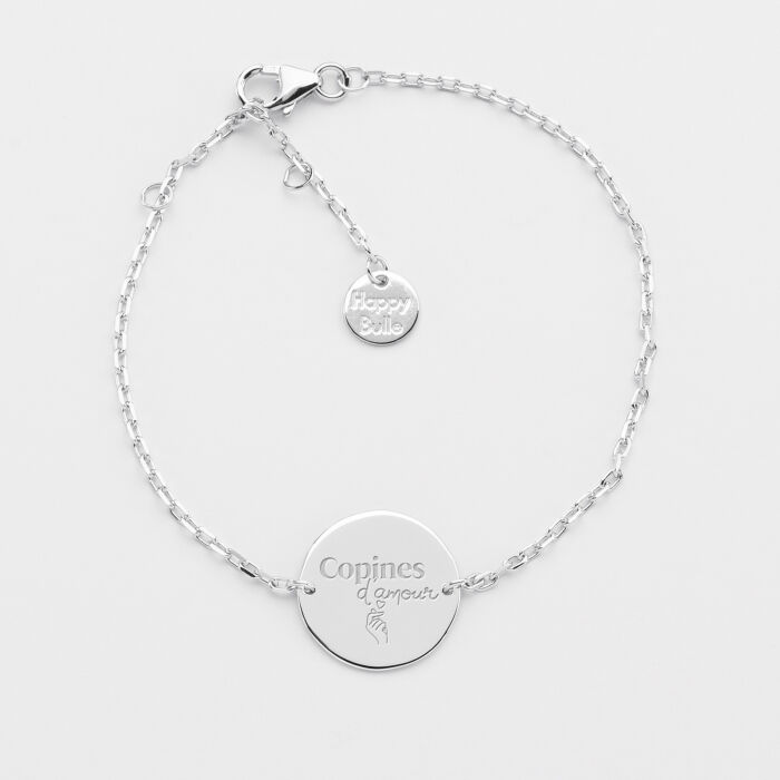 Bracelet Témoin chaine personnalisé médaille gravée plaqué or 2 trous 15 mm - Copines d'amour
