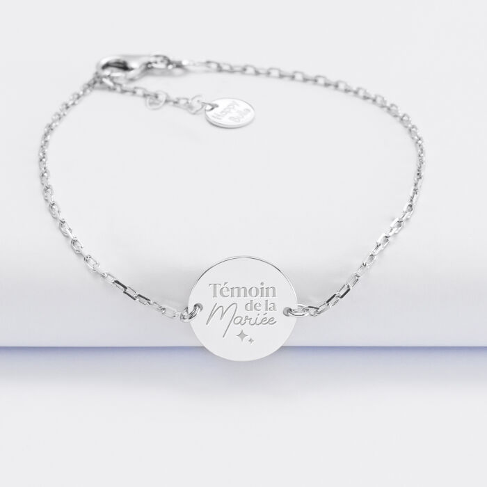 Bracelet Témoin chaine personnalisé médaille gravée plaqué or 2 trous 15 mm - Témoin de la mariée