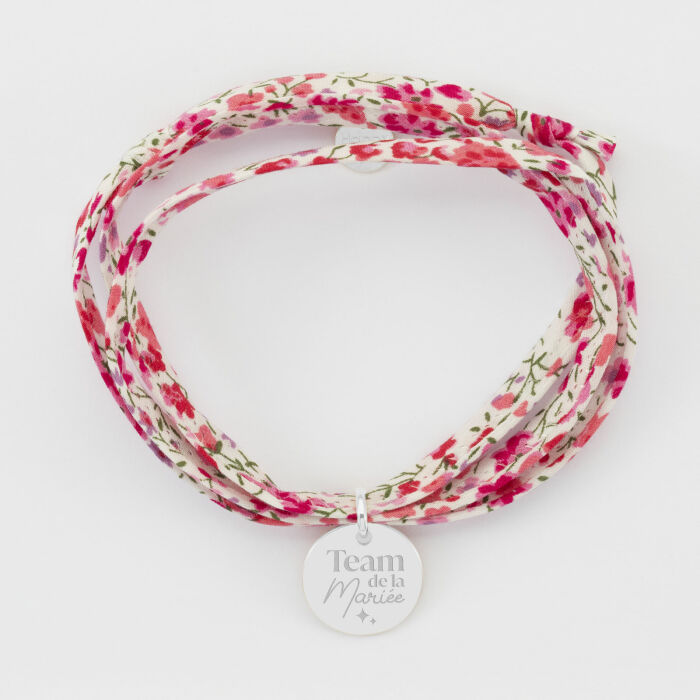 Bracelet 3 tours Liberty personnalisé médaille gravée argent 15 mm - Témoin de la mariée - Team de la mariée